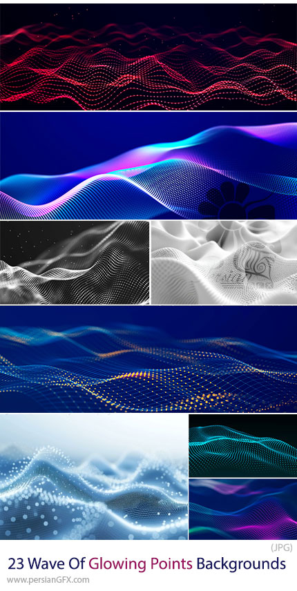 دانلود 23 بک گراند دیجیتال و آیندهنگر با نقاط نورانی - Dynamic Wave Of Glowing Points Futuristic Backgrounds