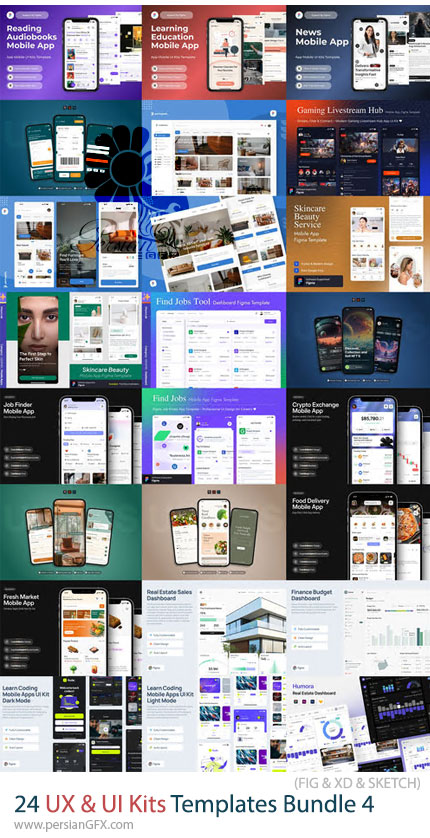 دانلود مجموعه 24 قالب آماده UX و UI برای طراحی اپلیکیشن و وب سایت - UX And UI Kits Templates Bundle 4
