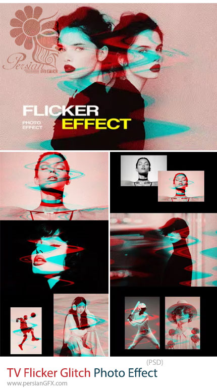 دانلود افکت لایه باز فلیکر و گلیچ تلویزیونی برای فتوشاپ - TV Flicker Glitch Photo Effect