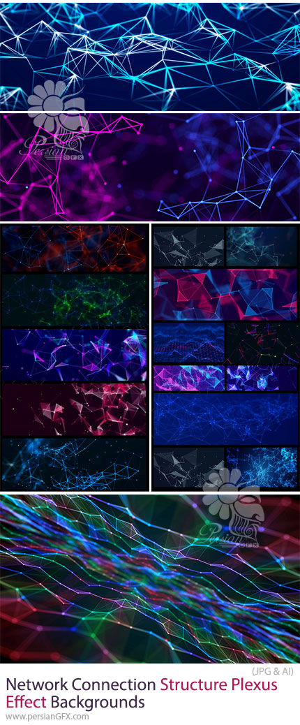 دانلود مجموعه پسزمینههای انتزاعی با افکت شبکه و اتصالات دیجیتال - Network Connection Structur Plexus Effect Backgrounds