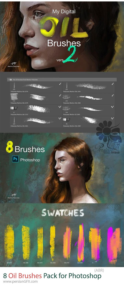 دانلود پک 8 براش رنگ‌ روغن برای فتوشاپ - Oil Brushes Pack For Photoshop