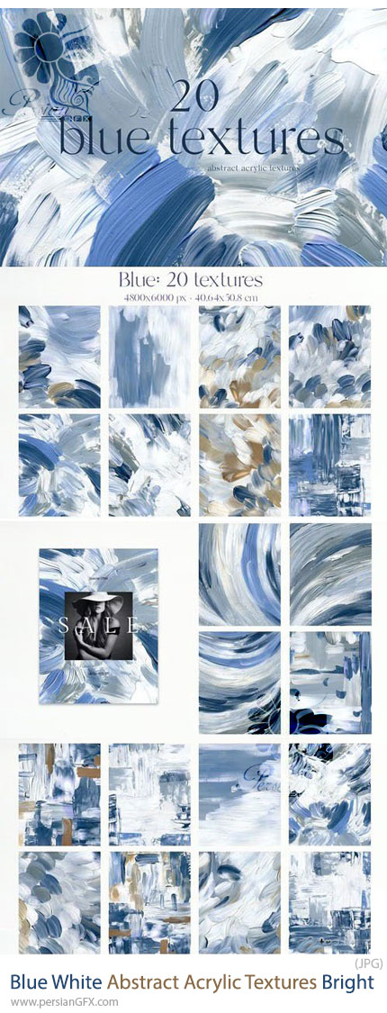 دانلود تکسچرهای انتزاعی آکریلیک آبی و سفید - Blue White Abstract Acrylic Textures Bright
