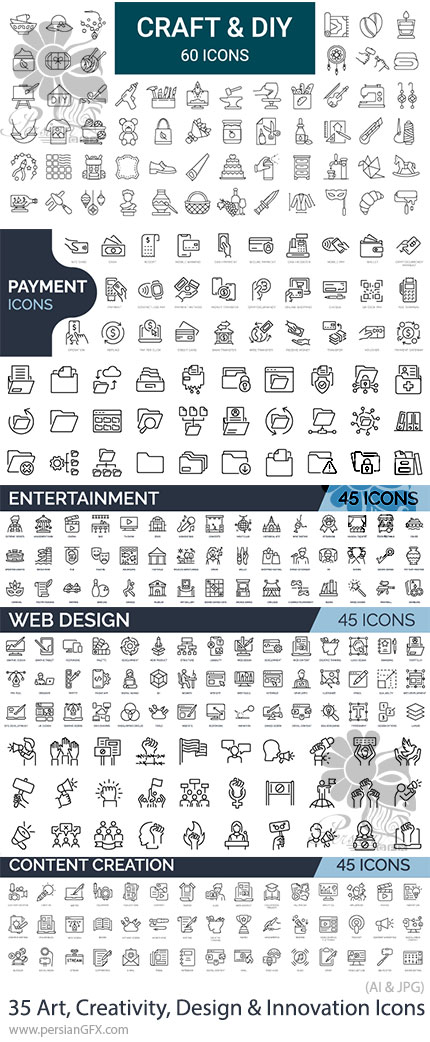دانلود 35 آیکون هنر، خلاقیت، طراحی و نوآوری - Art, Creativity, Design & Innovation Icons