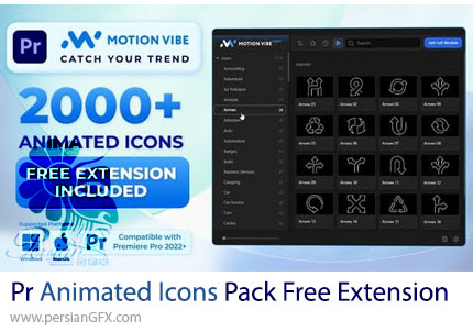دانلود پروژه پریمیر بیش از 2000 آیکون متحرک + اکستنشن رایگان - Animated Icons Pack Free Extension For Premiere Pro